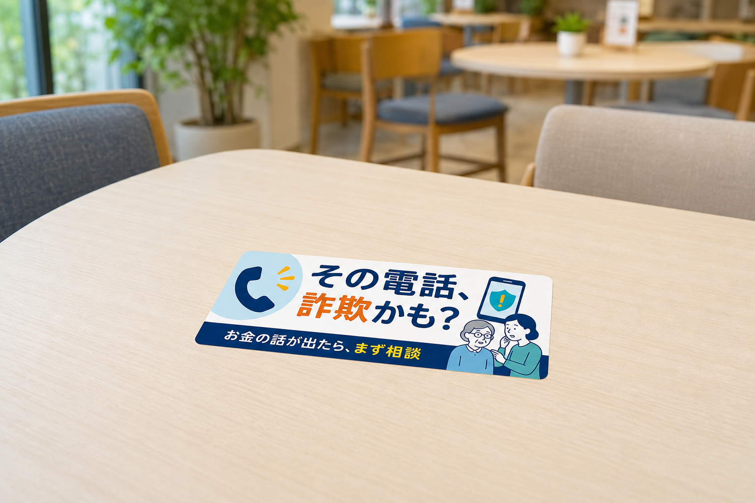 防犯イベント告知用のテーブルトップシール設置イメージ