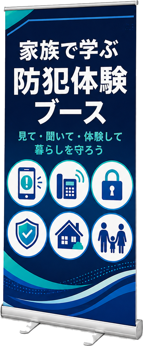家族向け防犯啓発のロールアップバナースタンド